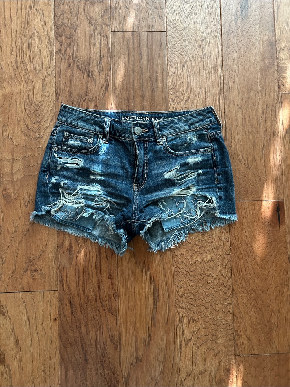 American Eagle Outfitters Distressed Dark Blue Denim Cutoff Shorts